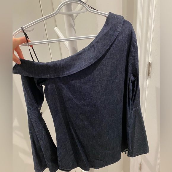 Banana Republic One Shoulder Ruffle Denim Blouse - Picture 2 of 6
